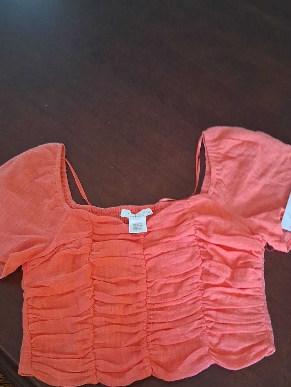 100 % Cotton Ruched Coral Spaghetti-Strap Crop